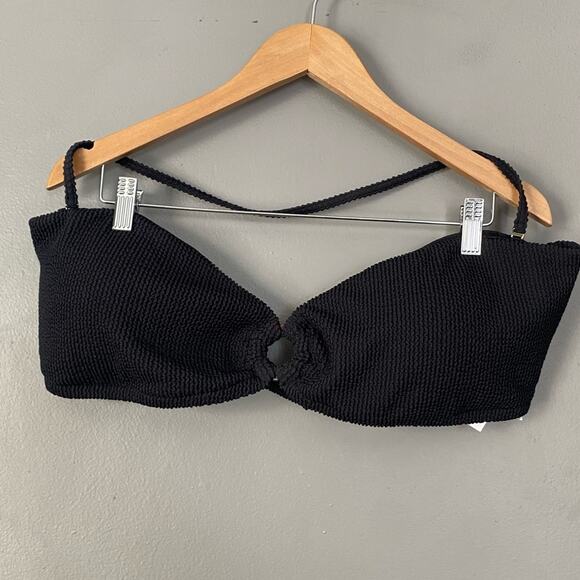 NWT J. CREW 90’s O-ring bandeau bikini top Scrunch black 3X 24 22 - Picture 2 of 6